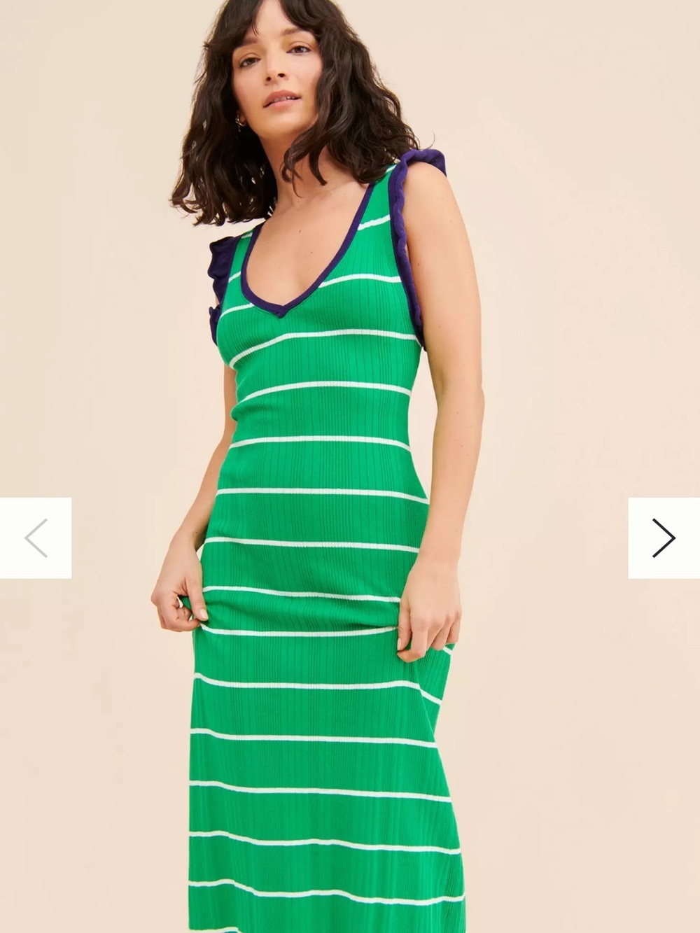 Daily Practice Anthropologie Sweater Midi Dress XS Petite Green Stripe Rufles